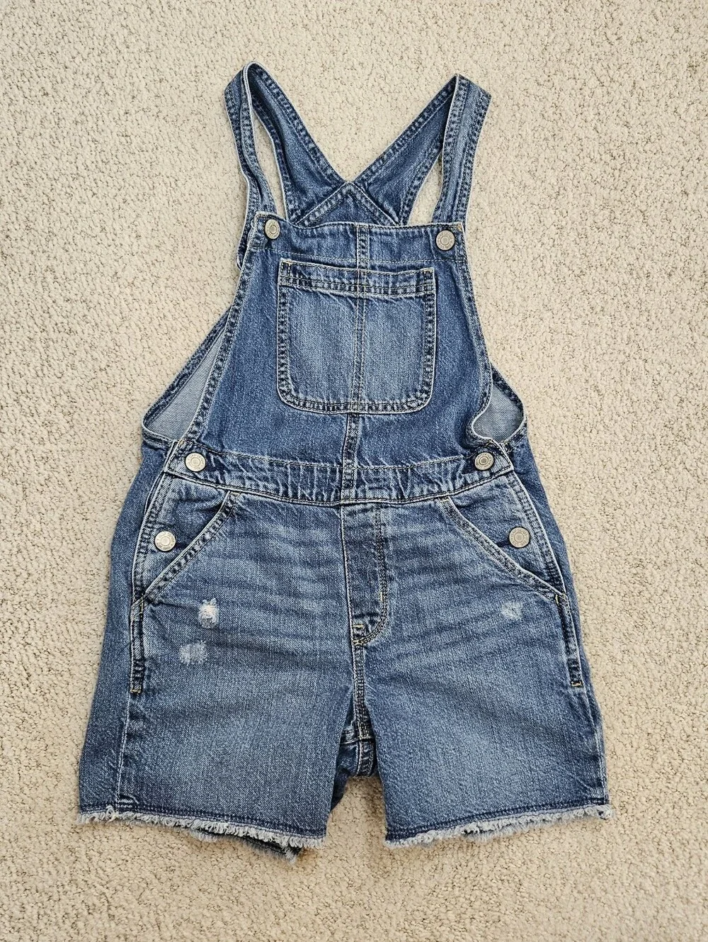 Gap Denim Overalls Short Shortalls Girls L Frayed Distressed Adjustable Pockets